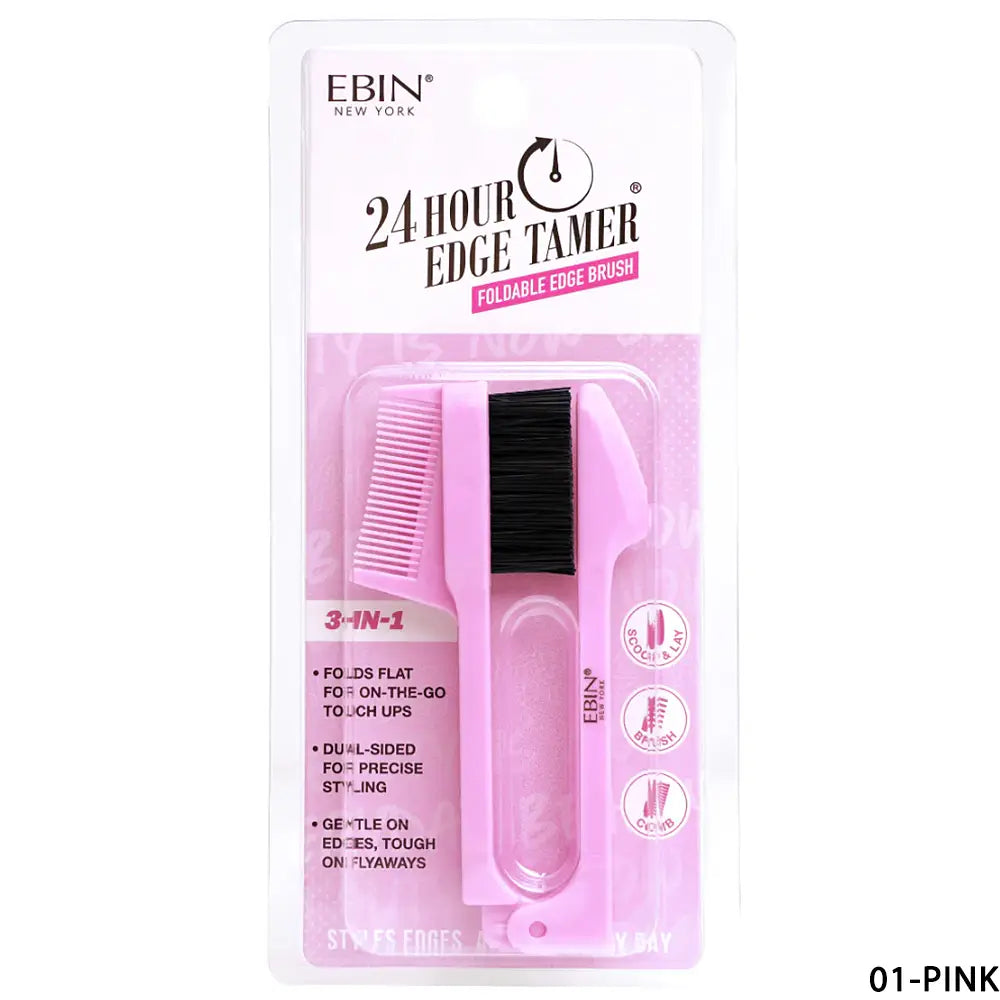 Ebin 24HOUR Edge Tamer 3IN1 Foldable Edge Brush Pink image 0