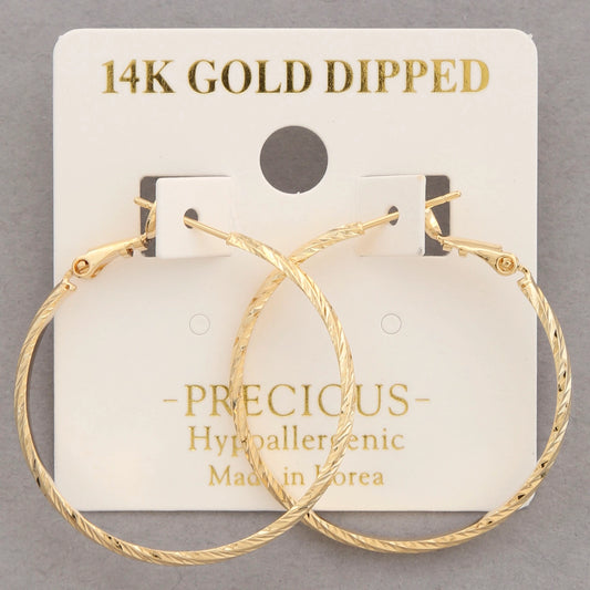14K Gold Dipped Textured Hoop Earrings image 0